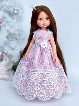 Платье для принцессы куклы Paola Reina 33 см, пудровое, с белым кружевом
